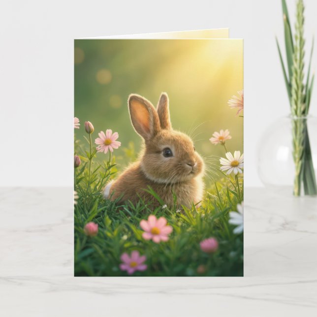 Carte Lapin de Pâques dans une prairie de printemps (Devant)