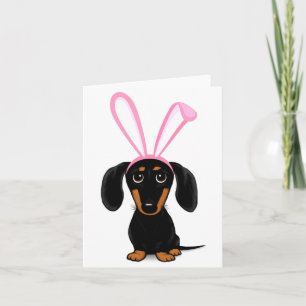 Carte Lapin de Pâques drôle Chien Dachshund noir et fauv
