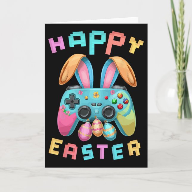 Carte Lapin de Pâques drôle et heureux Manette de jeu Jo (Devant)