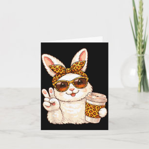 Carte Lapin de Pâques drôle visage lunettes bandana léop