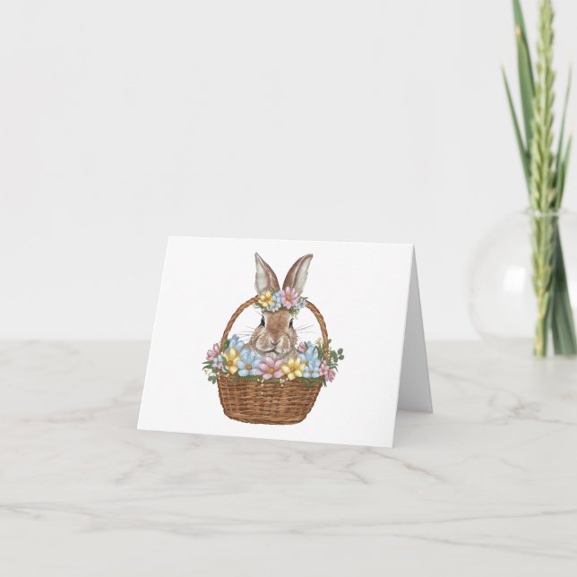 Carte Lapin de Pâques en Pâques Panier BLANC (Devant)