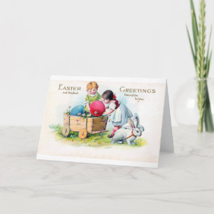 Carte Lapin de Pâques enfant vintage œuf