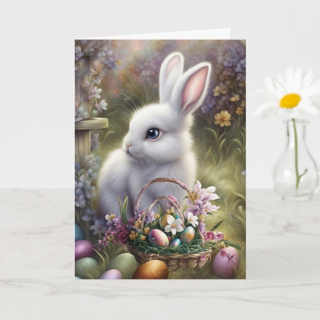 Carte Lapin de Pâques et panier avec œufs Assez général  (Petite plante)