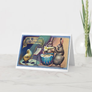 Carte Lapin de Pâques et poussin vintage