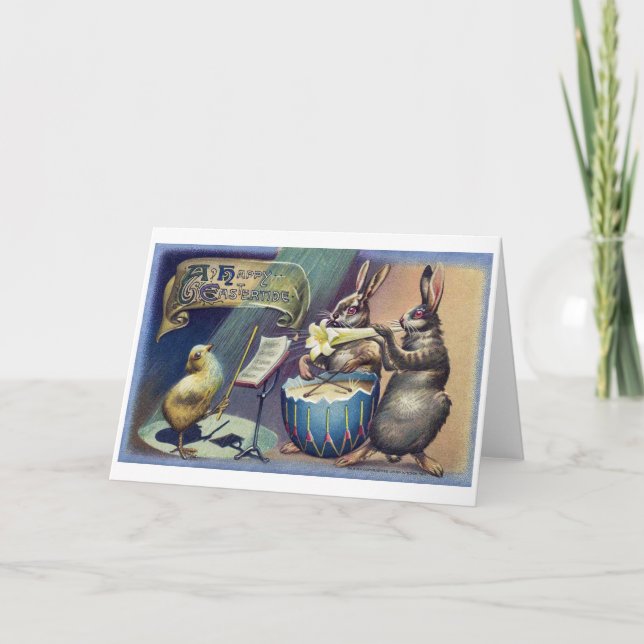 Carte Lapin de Pâques et poussin vintage (Devant)