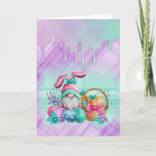 Carte Lapin de Pâques Gnome avec panier d'œufs