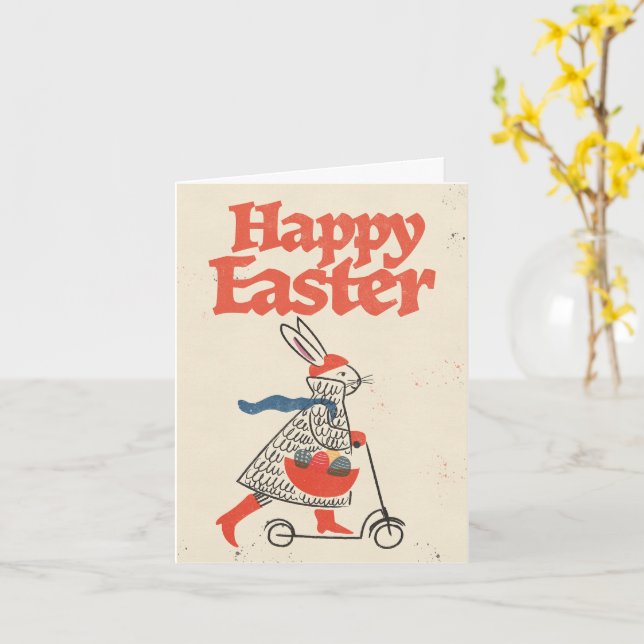 Carte Lapin de Pâques heureux (Fleur jaune)