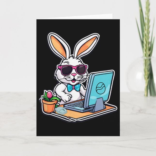 Carte Lapin de Pâques heureux amateurs de jeu vidéo info (Devant)