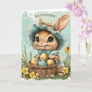 Carte Lapin de Pâques heureux Fille Jonquilles Coccinell