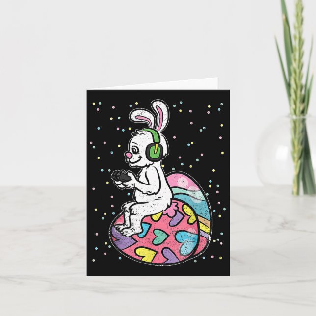 Carte Lapin de Pâques Joueur de jeu vidéo avec C (Devant)