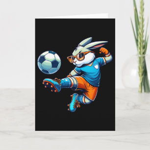 Carte Lapin de Pâques joyeux joueur de football amateur