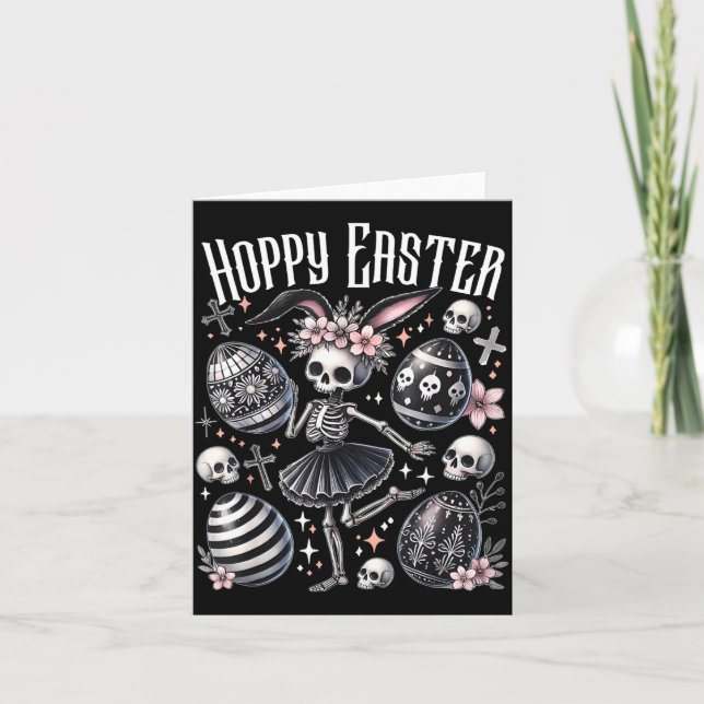 Carte Lapin de Pâques joyeux squelette dansant Pâques ef (Devant)