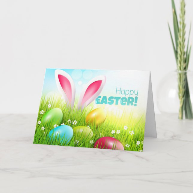 Carte Lapin de Pâques Œuf de Pâques Fleurs Pâques (Devant)