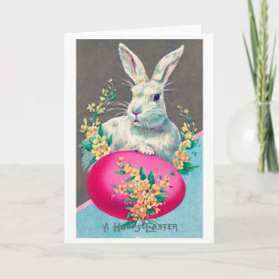 Carte Lapin de Pâques œuf fleur vintage