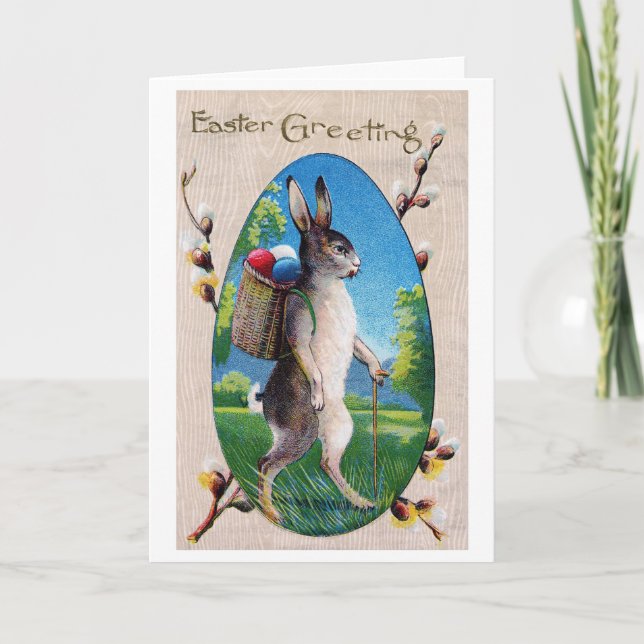 Carte Lapin de Pâques œuf vintage (Devant)