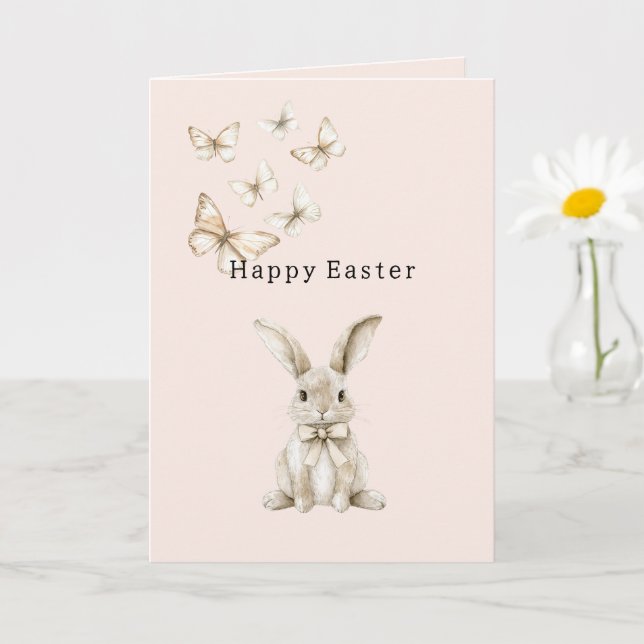 Carte Lapin de Pâques Papillon Heureux (Petite plante)