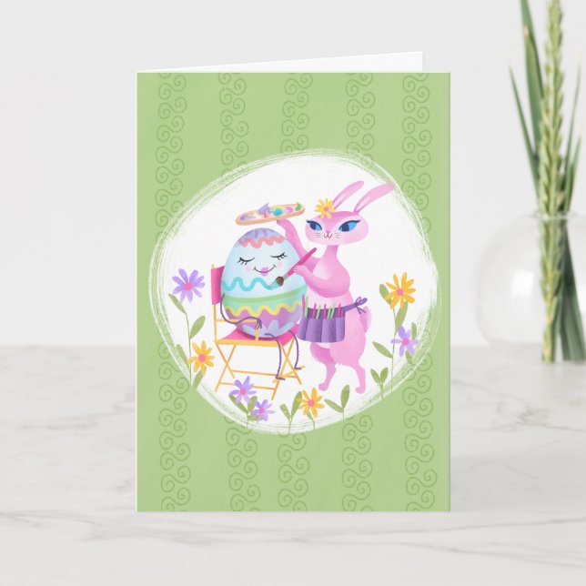 Carte Lapin de Pâques rose et oeuf (Devant)
