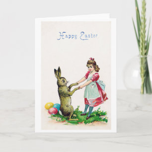 Carte Lapin de Pâques vintage avec fille