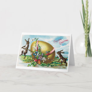 Carte Lapin de Pâques vintage et gros oeuf décoré