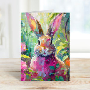 Carte Lapin de printemps, art abstrait moderne et coloré