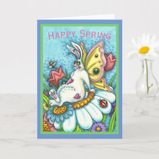 CARTE LAPIN DE PRINTEMPS FLUTTERBUN HEUREUX, LAPIN DRÔLE (Petite plante)
