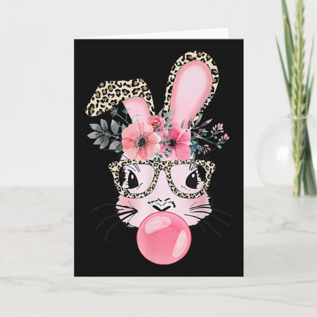 Carte Lapin de Printemps Imprimé Léopard Soufflant du Bu (Devant)