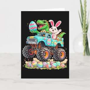 Carte Lapin Dinosaure Avec Camion Pâques Chasse aux œufs
