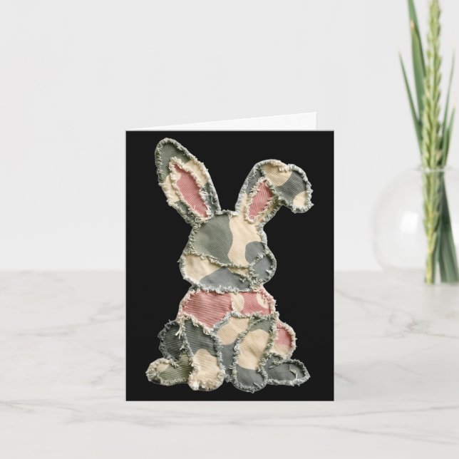 Carte Lapin drôle au crochet patchwork camo lapin heureu (Devant)