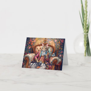 Carte Lapin élégant buvant du thé Joyeuses Pâques
