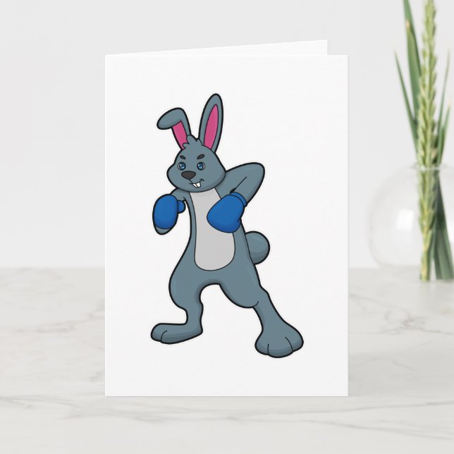 Carte Lapin en boxeur avec gants de boxe (Devant)