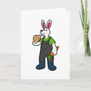 Carte Lapin en fermier avec carotte et Casquette
