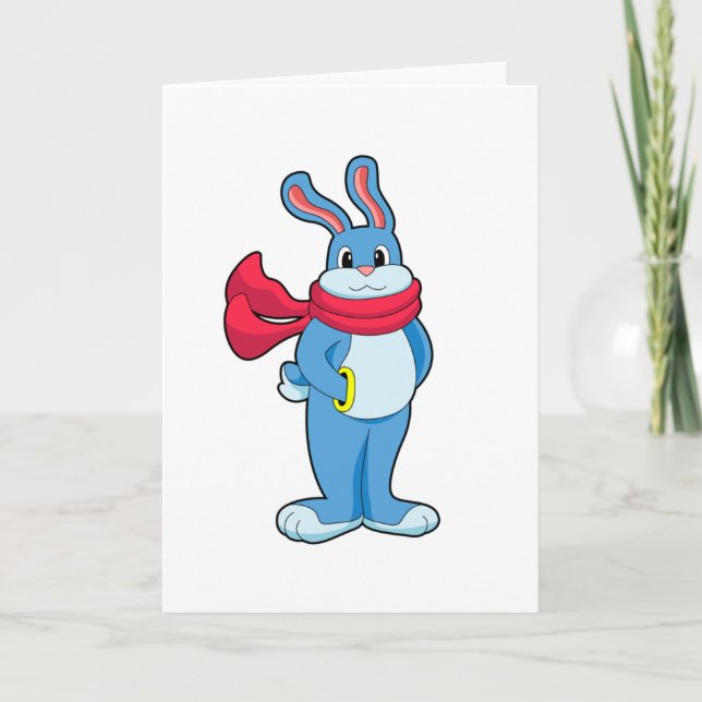 Carte Lapin en hiver avec Écharpe (Devant)