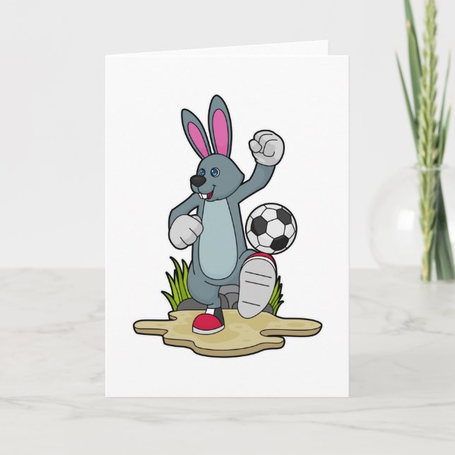 Carte Lapin en joueur de football avec ballon de footbal (Devant)