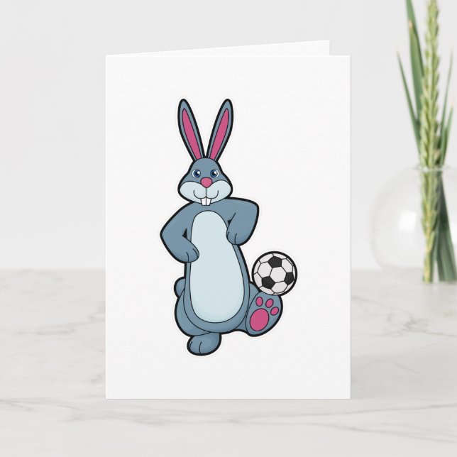 Carte Lapin en joueur de football avec ballon de footbal (Devant)