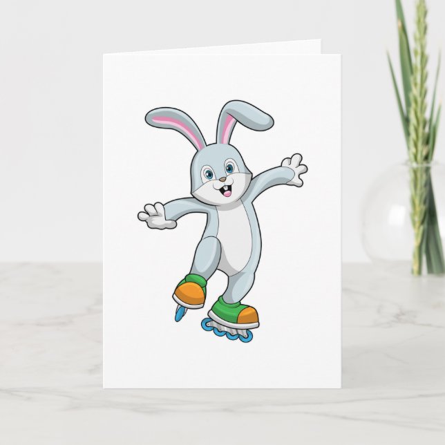 Carte Lapin en patineur avec des rollers en ligne (Devant)