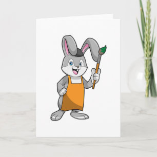 Carte Lapin en peintre avec pinceau