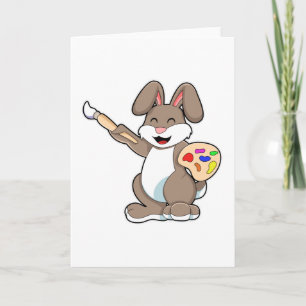 Carte Lapin en peintre avec pinceau et peinture