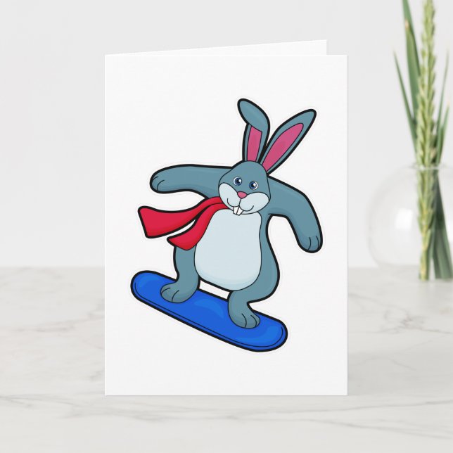 Carte Lapin en planchiste avec planche à neige et écharp (Devant)