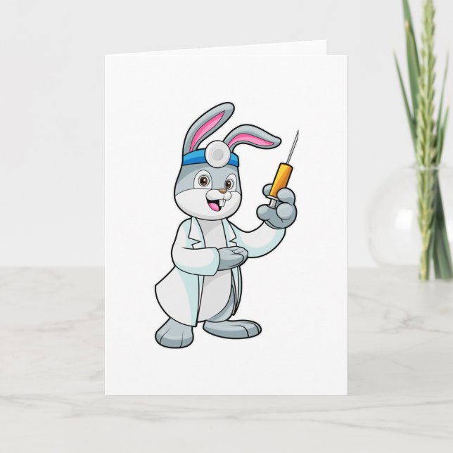 Carte Lapin en tant que docteur à la vaccination avec un (Devant)