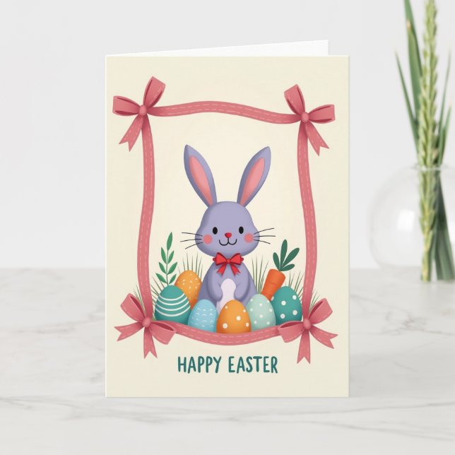 Carte Lapin et Œufs Décorés (Devant)
