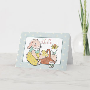 Carte Lapin et Poussin de Pâques à l'ancienne