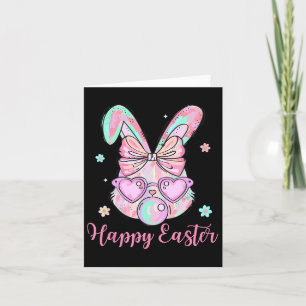 Carte Lapin Face Coquette Bow Jour de Pâques Bubblegu