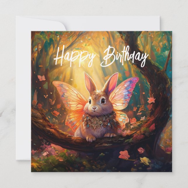 Carte Lapin fantaisiste dans une forêt enchantée Joyeux  (Devant)