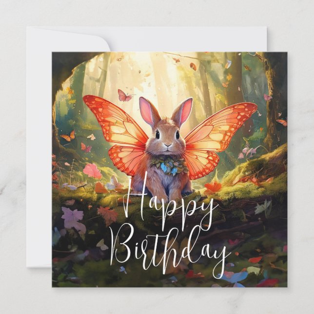 Carte Lapin fantaisiste forêt enchantée Joyeux Anniversa (Devant)