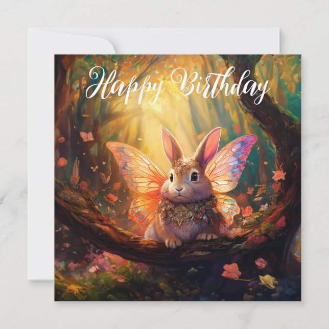 Carte Lapin fantaisiste forêt enchantée Joyeux Anniversa (Devant)