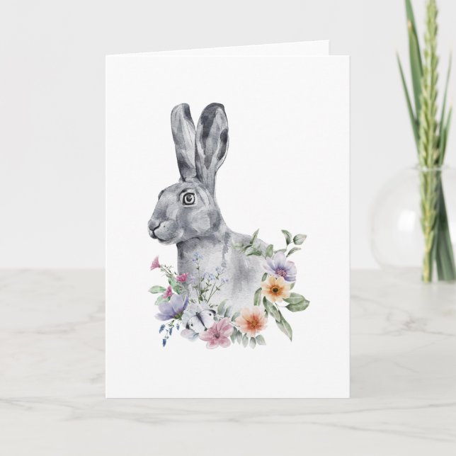 Carte Lapin fleur aquarelle (Devant)