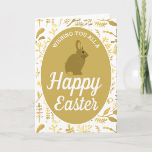 Carte Lapin Floral Or Oeuf de Pâques, Pâques