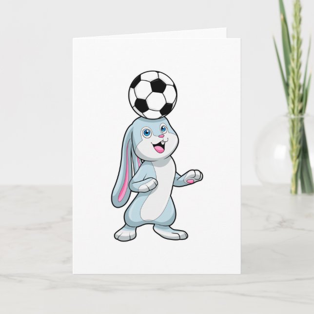Carte Lapin footballeur avec ballon de foot (Devant)