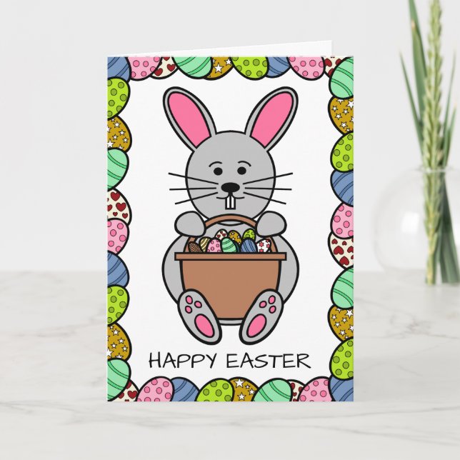 Carte Lapin Gris De Pâques, Joyeux Pâques (Devant)
