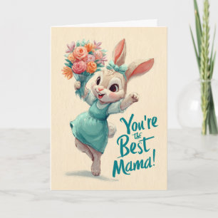 Carte Lapin Heureux Avec Fleurs pour la Fête des Mères